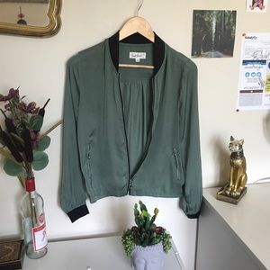 Light silk like olive green bomber jacket